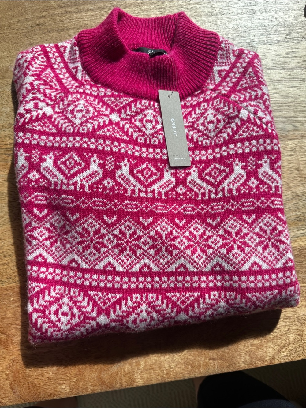 J. Crew Fair Isle Turtleneck Sweater in Fuchsia and Cream